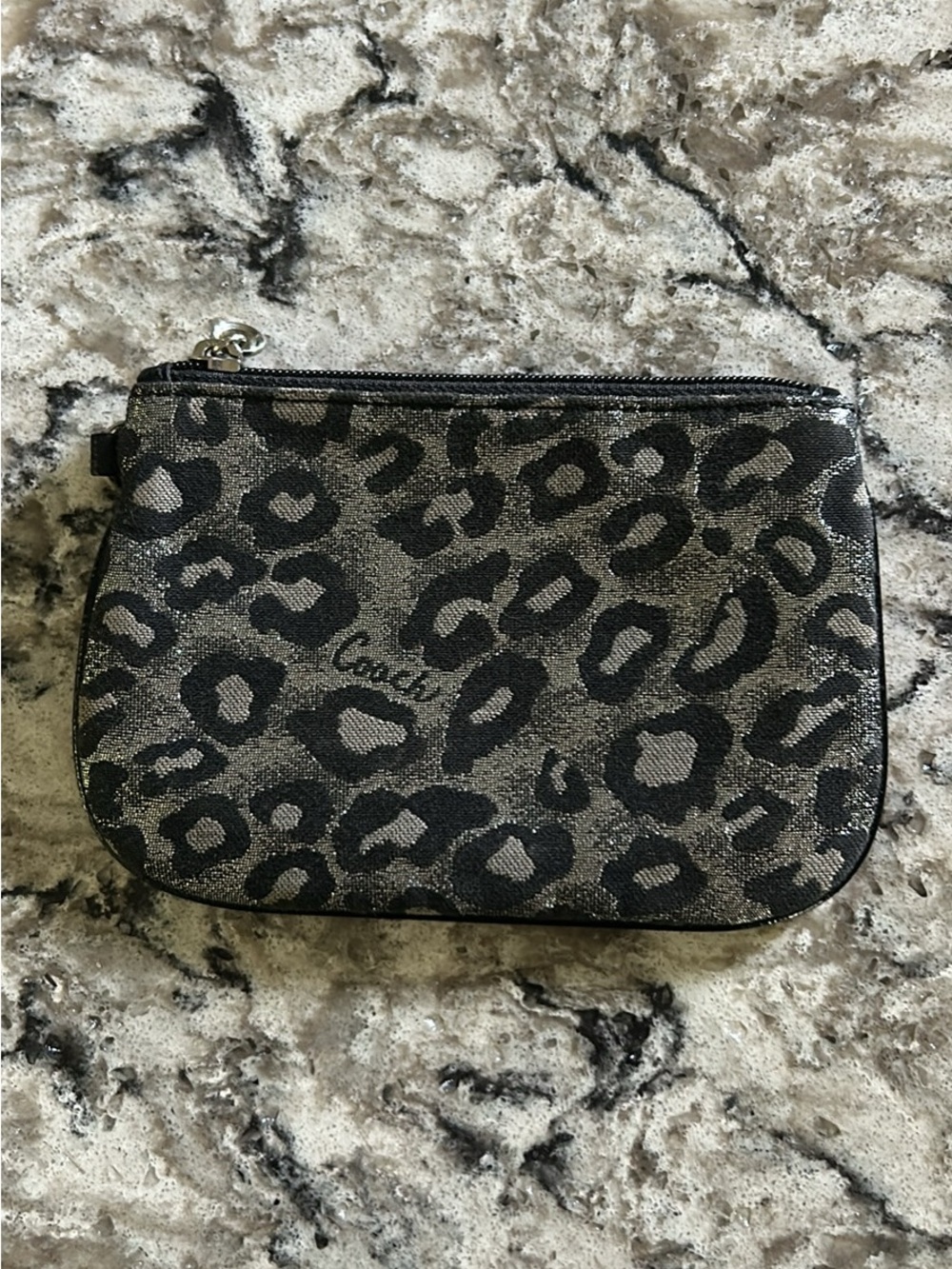 Coach Metallic Taupe and Black Leopard Zip Pouch